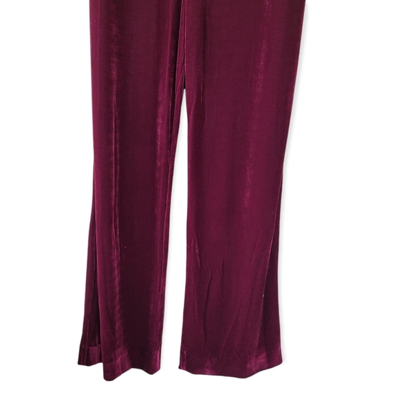 REISS JOAN Berry Red Sleeveless Open Back High Neck Velvet Straight Leg Jumpsuit - Picture 6 of 16